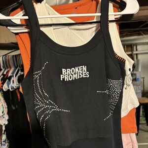Broken Promises Black Crop Top with Rhinestone Design